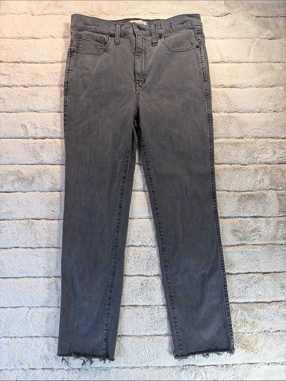 Madewell Charcoal Gray Stovepipe Jeans With Raw Frayed Edge Hem, 29